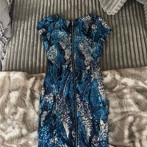 Cache Blue and Silver Sequin Mini Dress